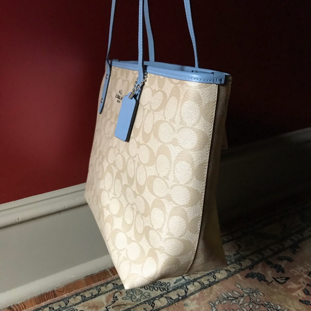 Coach khaki/blue leather city zip tote NWT - Picture 6 of 8